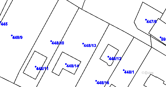 Parcela st. 448/13 v KÚ Mojžíř, Katastrální mapa