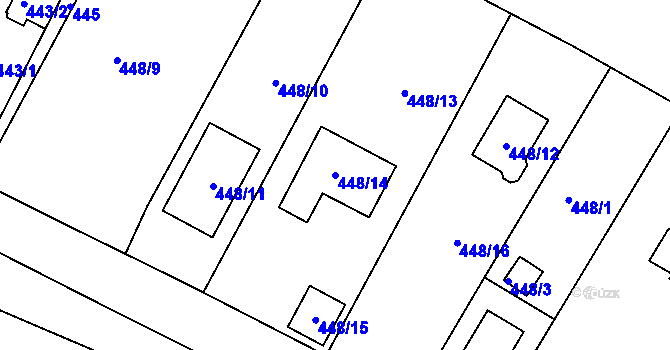 Parcela st. 448/14 v KÚ Mojžíř, Katastrální mapa