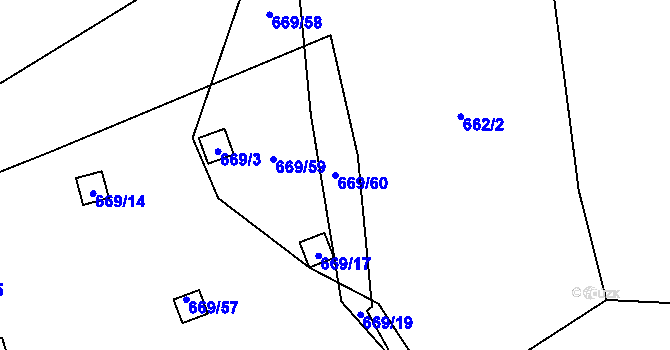 Parcela st. 669/60 v KÚ Mojžíř, Katastrální mapa