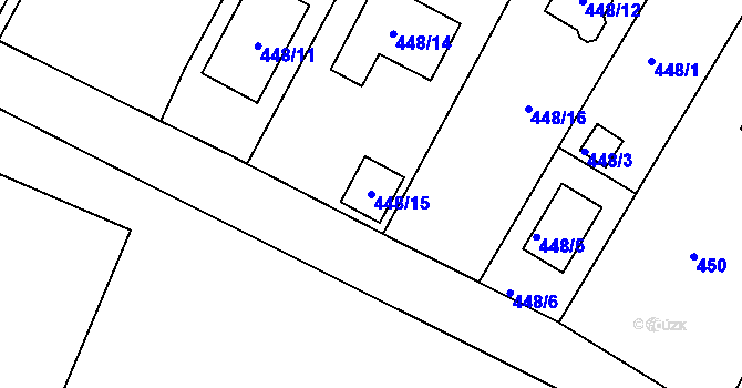 Parcela st. 448/15 v KÚ Mojžíř, Katastrální mapa