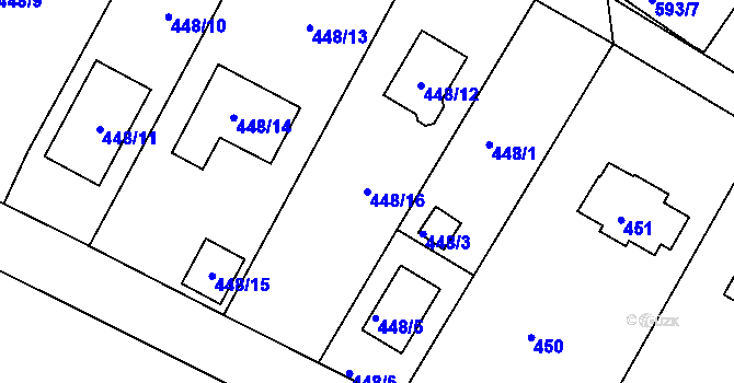 Parcela st. 448/16 v KÚ Mojžíř, Katastrální mapa