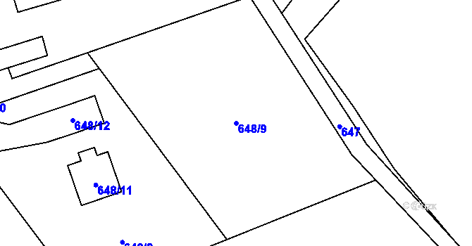 Parcela st. 648/9 v KÚ Mojžíř, Katastrální mapa