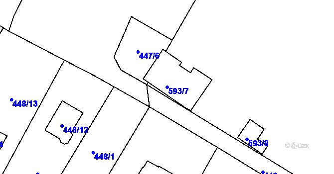 Parcela st. 593/7 v KÚ Mojžíř, Katastrální mapa
