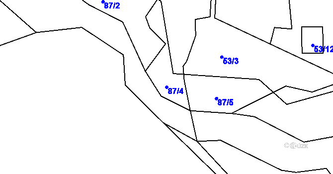 Parcela st. 87/4 v KÚ Mojžíř, Katastrální mapa