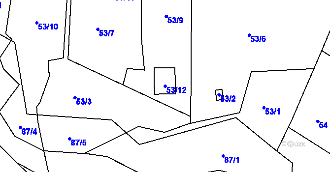 Parcela st. 53/12 v KÚ Mojžíř, Katastrální mapa