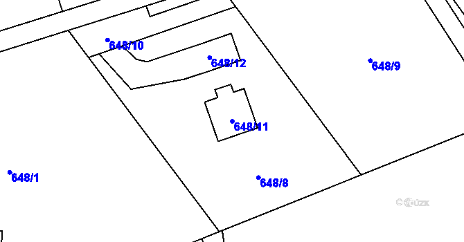 Parcela st. 648/11 v KÚ Mojžíř, Katastrální mapa