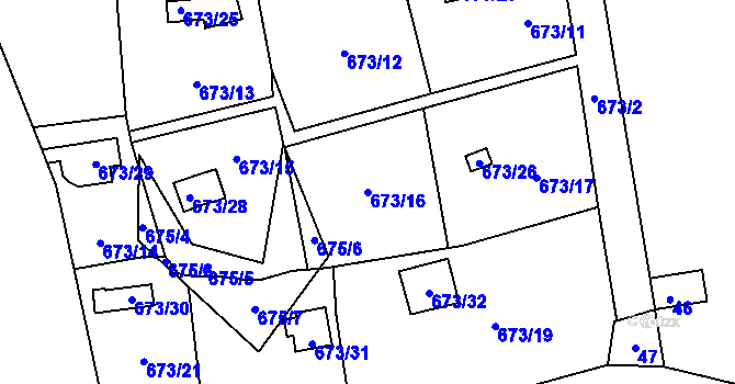 Parcela st. 673/16 v KÚ Mojžíř, Katastrální mapa