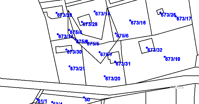 Parcela st. 675/7 v KÚ Mojžíř, Katastrální mapa