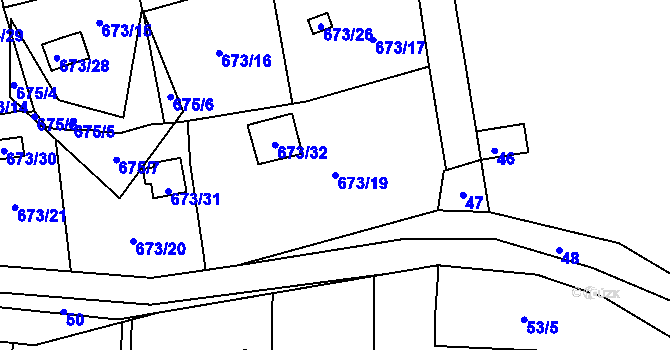 Parcela st. 673/19 v KÚ Mojžíř, Katastrální mapa
