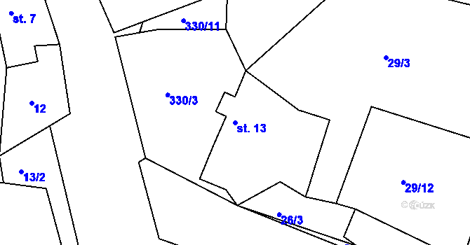 Parcela st. 13 v KÚ Mokošín, Katastrální mapa