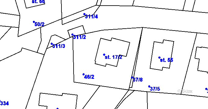 Parcela st. 17/2 v KÚ Mokošín, Katastrální mapa