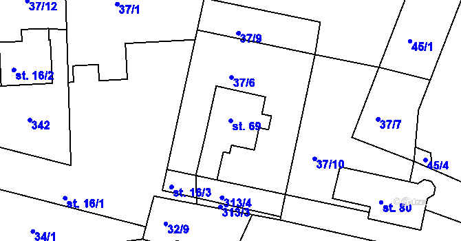 Parcela st. 69 v KÚ Mokošín, Katastrální mapa
