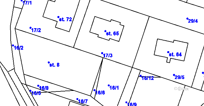 Parcela st. 17/3 v KÚ Mokošín, Katastrální mapa