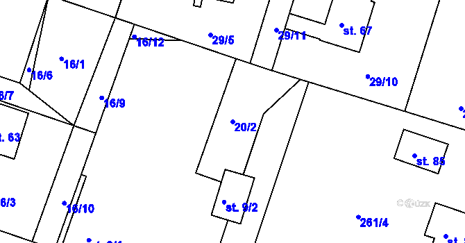 Parcela st. 20/2 v KÚ Mokošín, Katastrální mapa