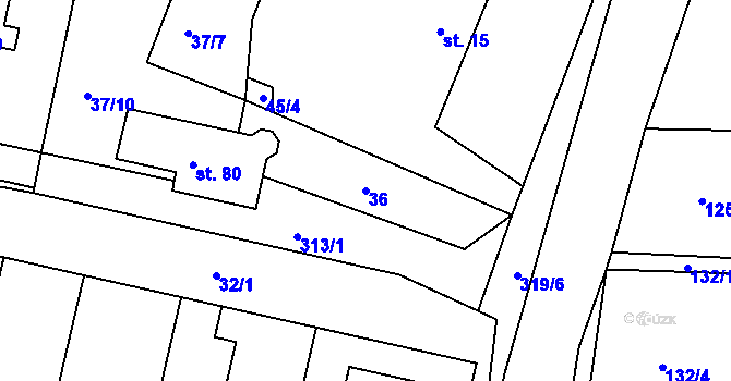 Parcela st. 36 v KÚ Mokošín, Katastrální mapa