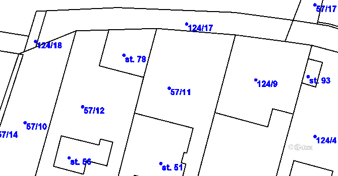 Parcela st. 57/11 v KÚ Mokošín, Katastrální mapa