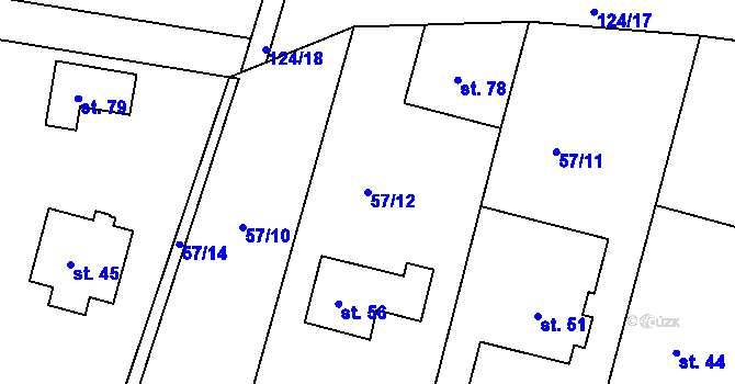 Parcela st. 57/12 v KÚ Mokošín, Katastrální mapa