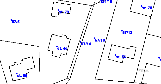 Parcela st. 57/14 v KÚ Mokošín, Katastrální mapa