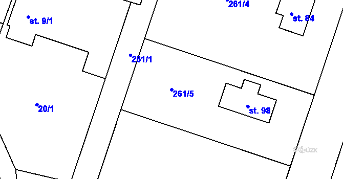 Parcela st. 261/5 v KÚ Mokošín, Katastrální mapa