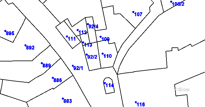 Parcela st. 110 v KÚ Mokrá u Brna, Katastrální mapa