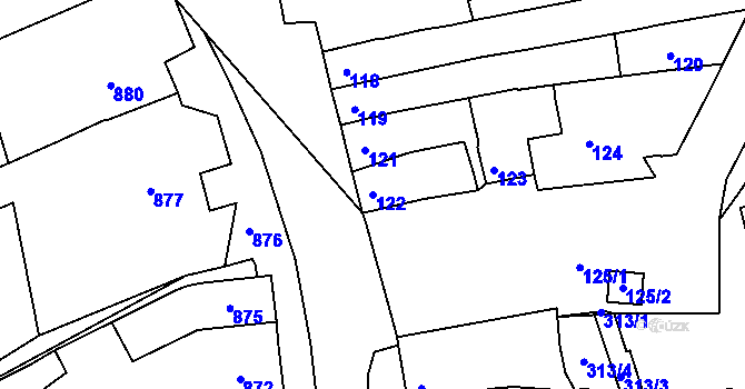 Parcela st. 122 v KÚ Mokrá u Brna, Katastrální mapa