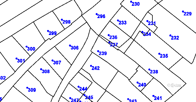 Parcela st. 239 v KÚ Mokrá u Brna, Katastrální mapa