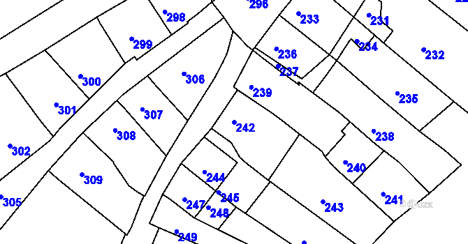 Parcela st. 242 v KÚ Mokrá u Brna, Katastrální mapa