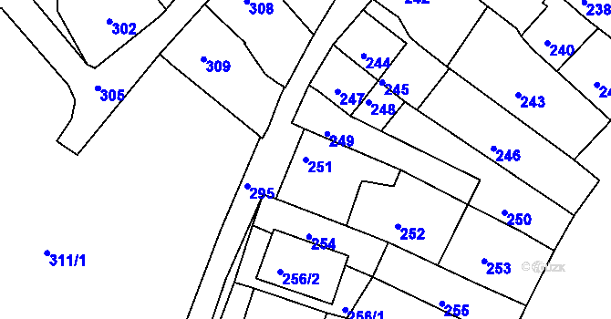 Parcela st. 251 v KÚ Mokrá u Brna, Katastrální mapa