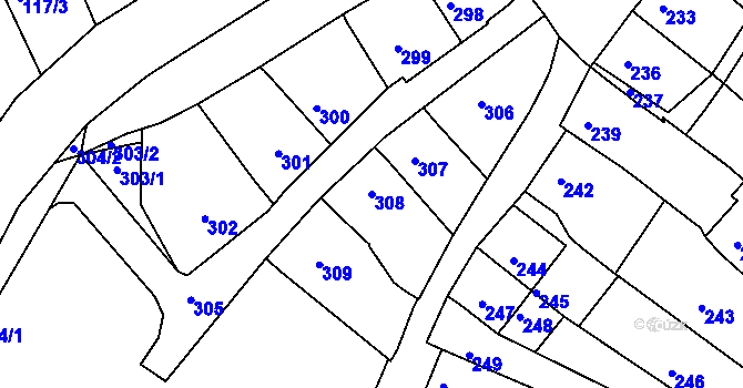 Parcela st. 308 v KÚ Mokrá u Brna, Katastrální mapa