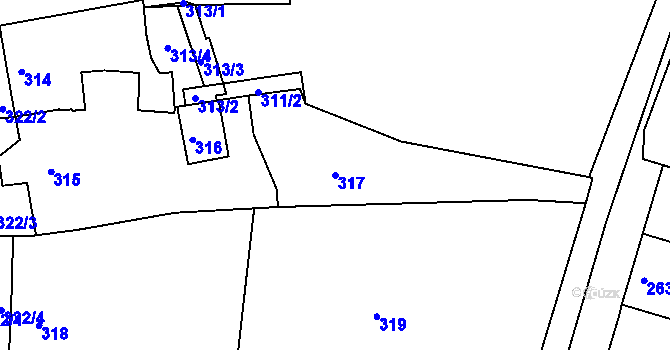 Parcela st. 317 v KÚ Mokrá u Brna, Katastrální mapa