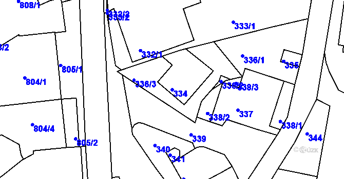 Parcela st. 334 v KÚ Mokrá u Brna, Katastrální mapa