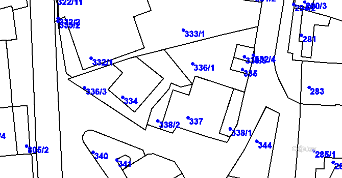 Parcela st. 336/2 v KÚ Mokrá u Brna, Katastrální mapa