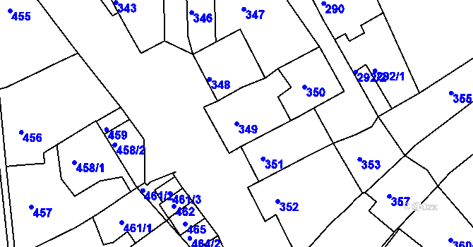 Parcela st. 349 v KÚ Mokrá u Brna, Katastrální mapa
