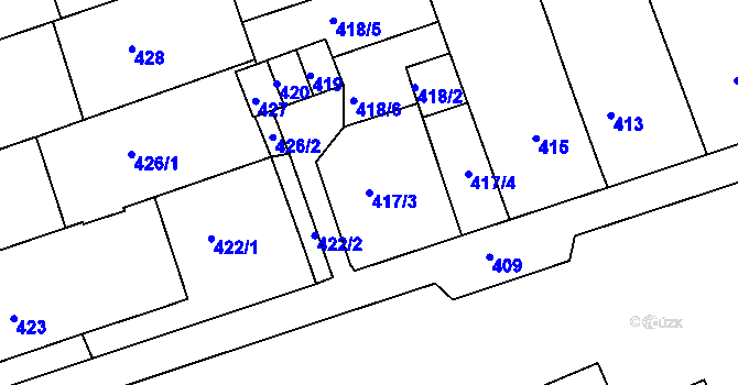 Parcela st. 417/3 v KÚ Mokrá u Brna, Katastrální mapa
