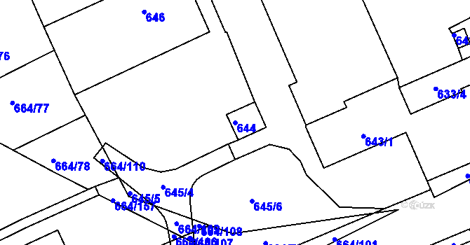 Parcela st. 644 v KÚ Mokrá u Brna, Katastrální mapa
