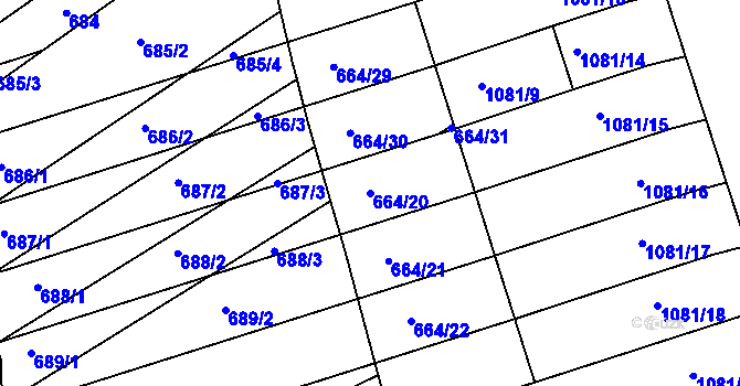 Parcela st. 664/20 v KÚ Mokrá u Brna, Katastrální mapa