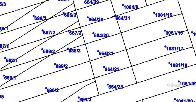 Parcela st. 664/21 v KÚ Mokrá u Brna, Katastrální mapa