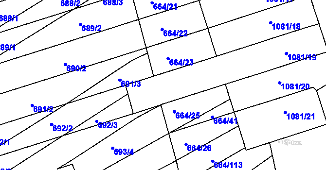 Parcela st. 664/24 v KÚ Mokrá u Brna, Katastrální mapa
