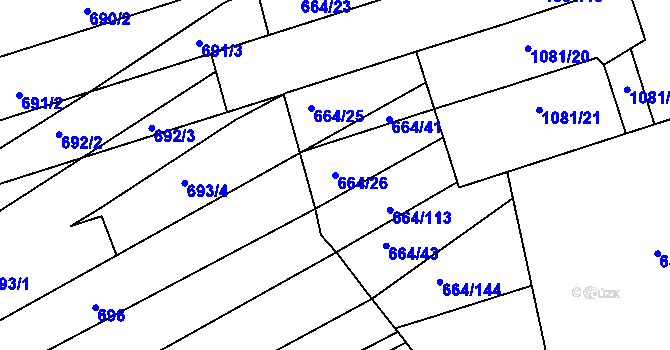 Parcela st. 664/26 v KÚ Mokrá u Brna, Katastrální mapa