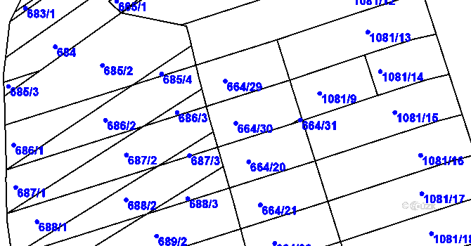 Parcela st. 664/30 v KÚ Mokrá u Brna, Katastrální mapa