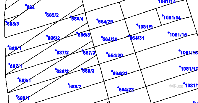 Parcela st. 664/32 v KÚ Mokrá u Brna, Katastrální mapa