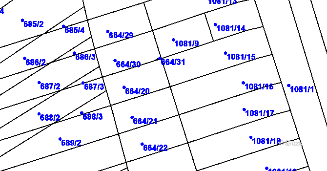 Parcela st. 664/33 v KÚ Mokrá u Brna, Katastrální mapa