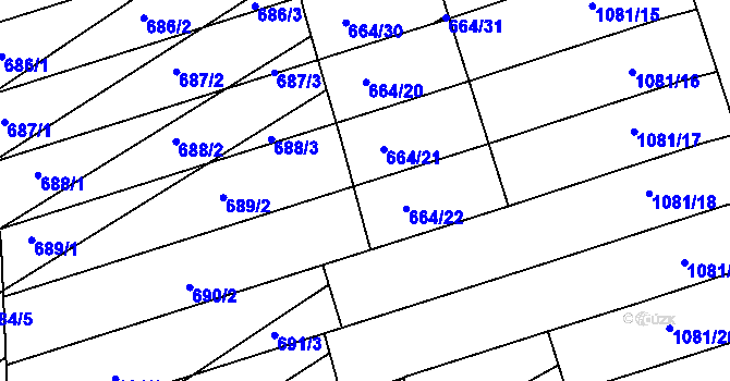 Parcela st. 664/36 v KÚ Mokrá u Brna, Katastrální mapa
