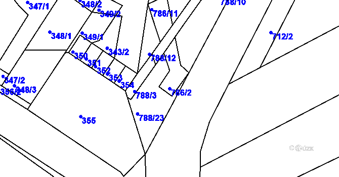 Parcela st. 786/2 v KÚ Mokrá u Brna, Katastrální mapa