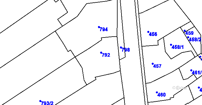 Parcela st. 792 v KÚ Mokrá u Brna, Katastrální mapa