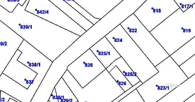 Parcela st. 825/1 v KÚ Mokrá u Brna, Katastrální mapa