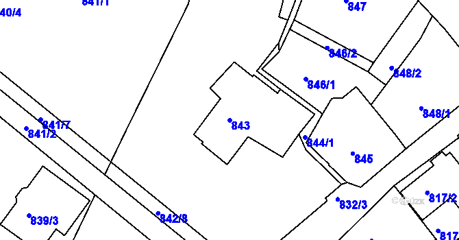 Parcela st. 843 v KÚ Mokrá u Brna, Katastrální mapa