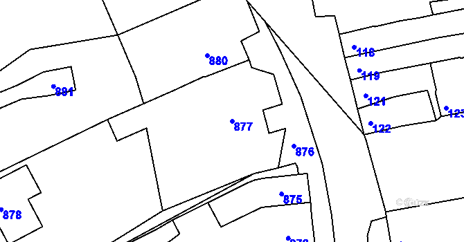 Parcela st. 877 v KÚ Mokrá u Brna, Katastrální mapa