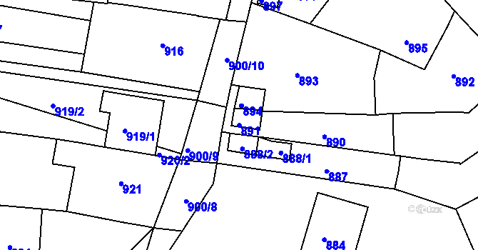 Parcela st. 891 v KÚ Mokrá u Brna, Katastrální mapa
