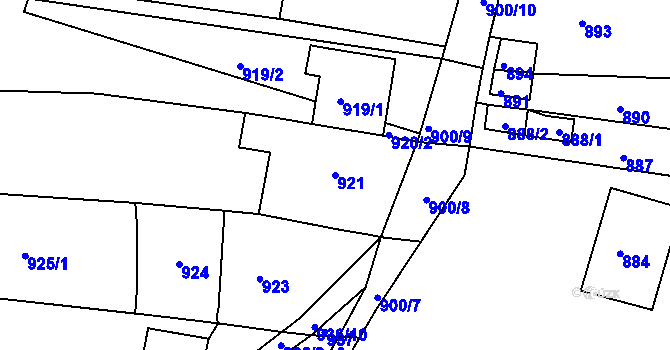 Parcela st. 921 v KÚ Mokrá u Brna, Katastrální mapa